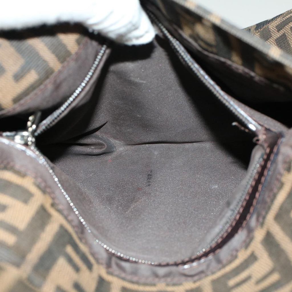 FENDI Zucca Canvas Mamma Baguette Shoulder Bag Brown Blackyk8485