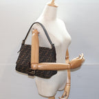 FENDI Zucca Canvas Mamma Baguette Shoulder Bag Brown Blackyk8485