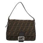 FENDI Zucca Canvas Mamma Baguette Shoulder Bag Brown Blackyk8485