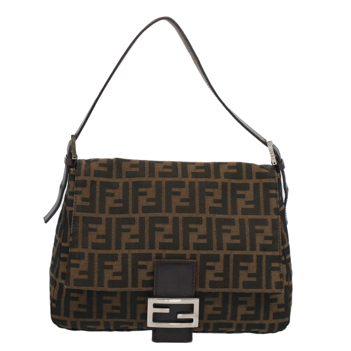 FENDI Zucca Canvas Mamma Baguette Shoulder Bag Brown Blackyk8485