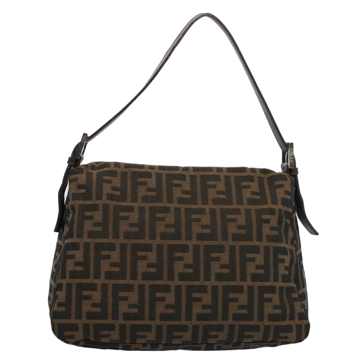 FENDI Zucca Canvas Mamma Baguette Shoulder Bag Brown Blackyk8485