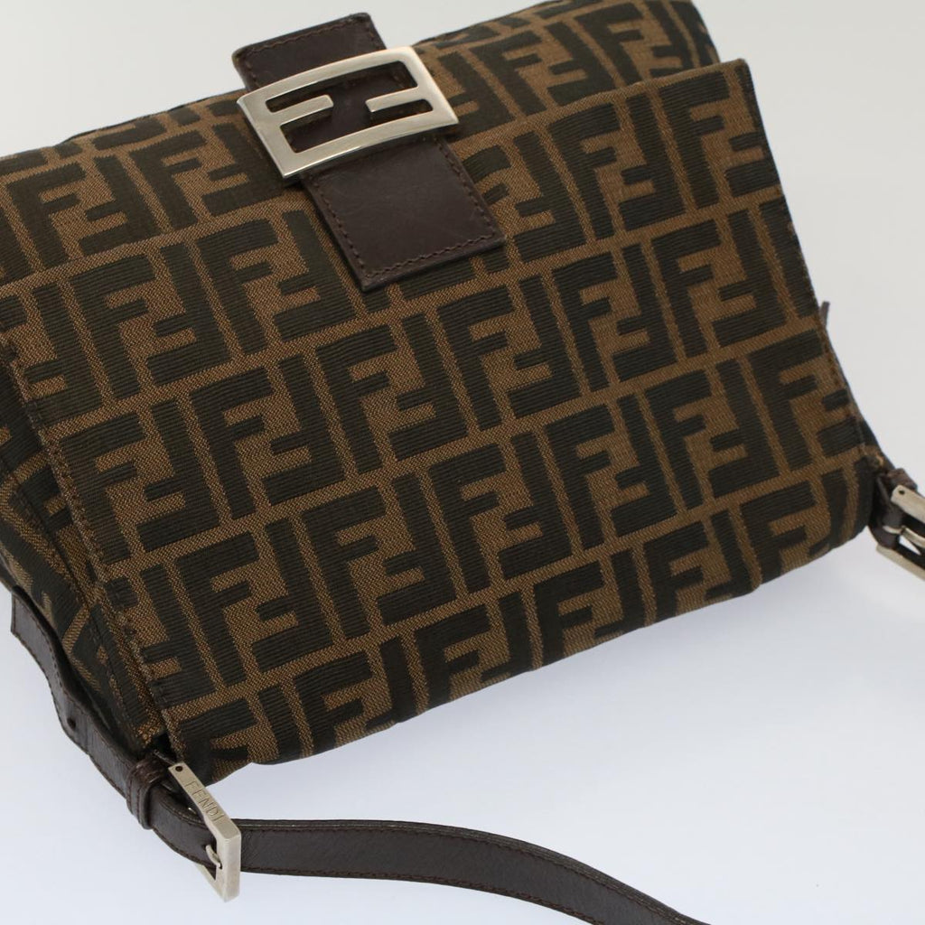FENDI Zucca Canvas Mamma Baguette Shoulder Bag Brown Blackyk8485