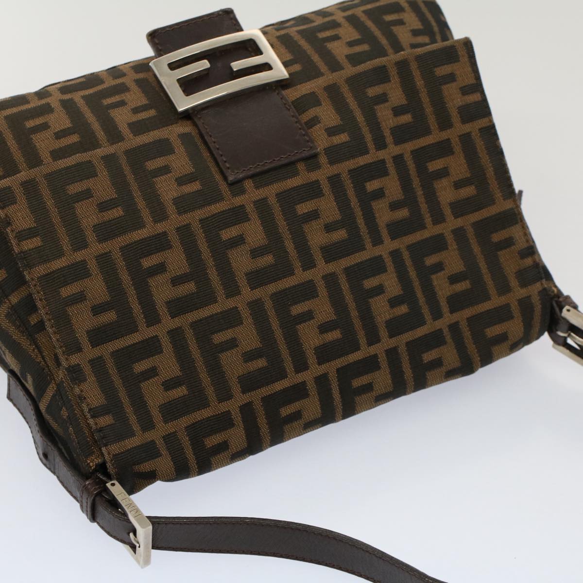 FENDI Zucca Canvas Mamma Baguette Shoulder Bag Brown Blackyk8485
