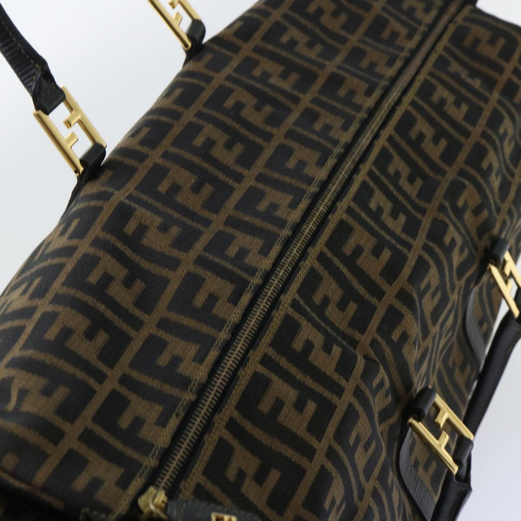 FENDI Zucca Canvas Boston Bag Brown Blackyk8493