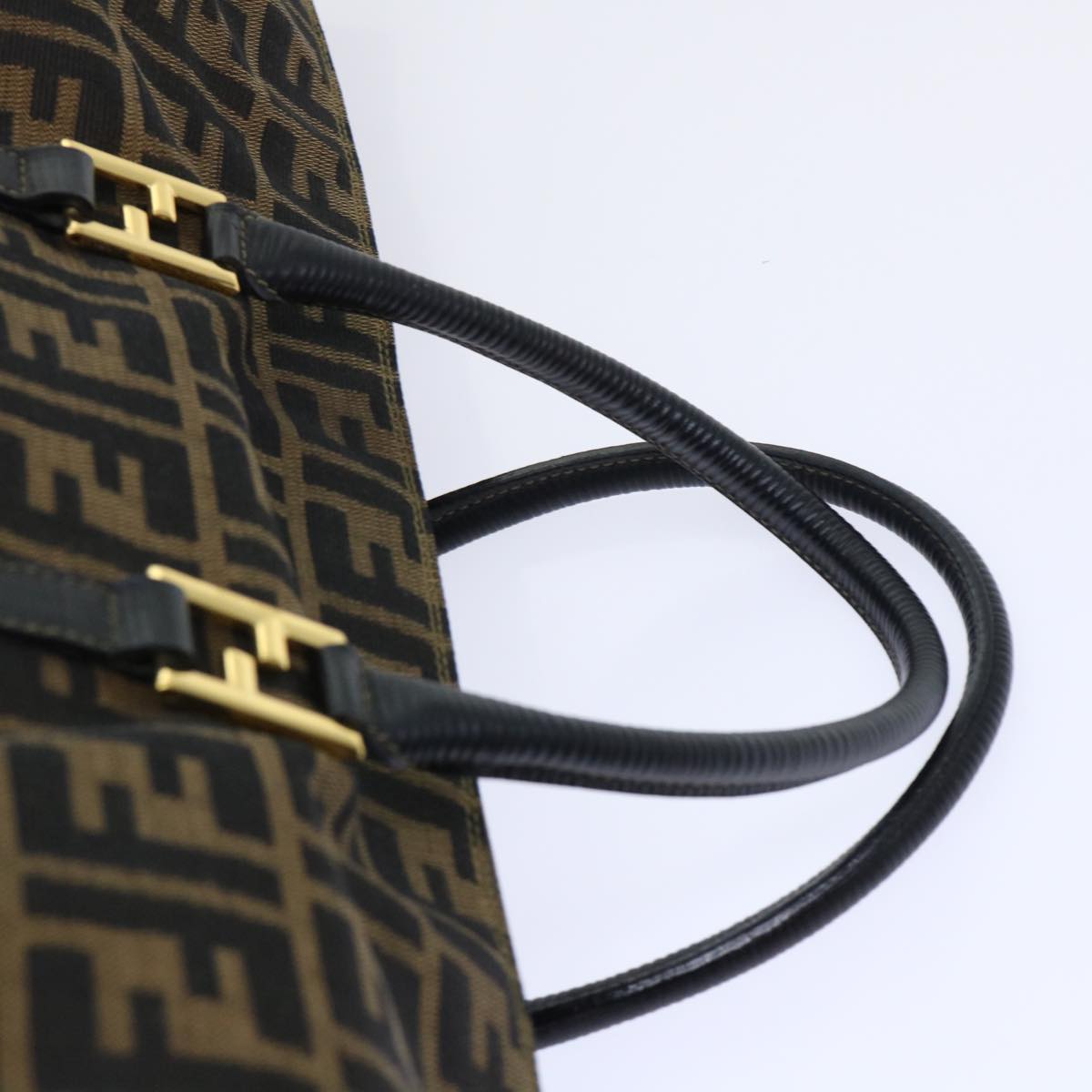 FENDI Zucca Canvas Boston Bag Brown Blackyk8493