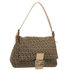 FENDI Zucchino Canvas Mamma Baguette Shoulder Bag Beigeyk8498