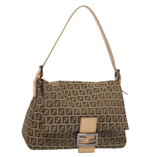 FENDI Zucchino Canvas Mamma Baguette Shoulder Bag Beigeyk8498