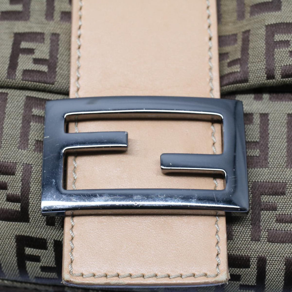 FENDI Zucchino Canvas Mamma Baguette Shoulder Bag Beigeyk8498