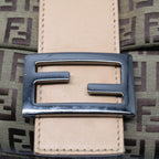 FENDI Zucchino Canvas Mamma Baguette Shoulder Bag Beigeyk8498
