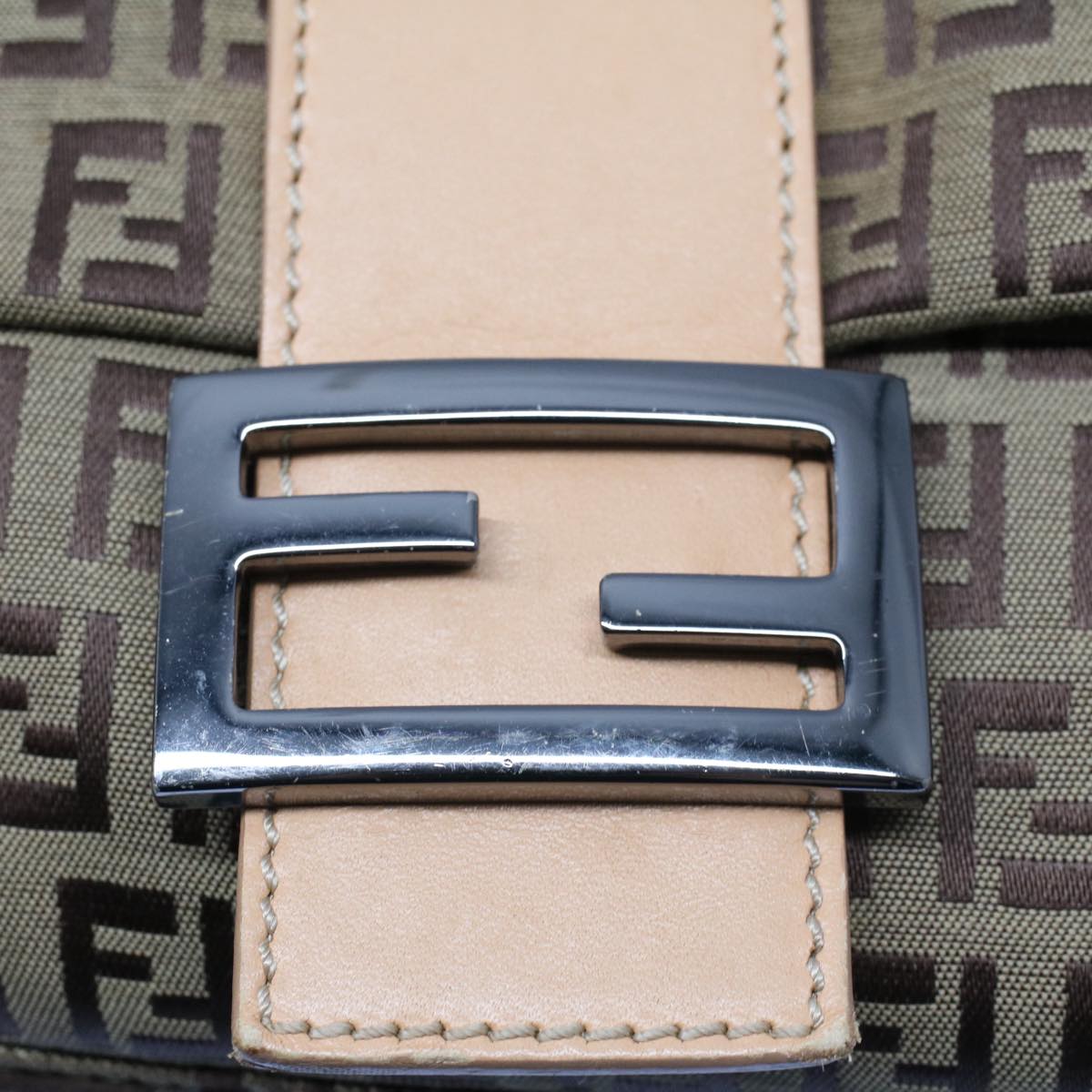 FENDI Zucchino Canvas Mamma Baguette Shoulder Bag Beigeyk8498