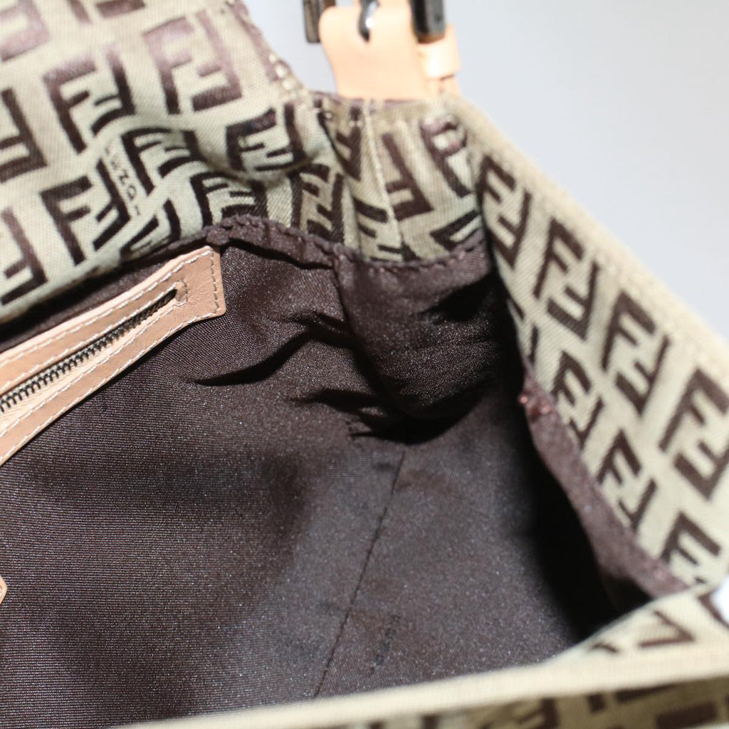 FENDI Zucchino Canvas Mamma Baguette Shoulder Bag Beigeyk8498