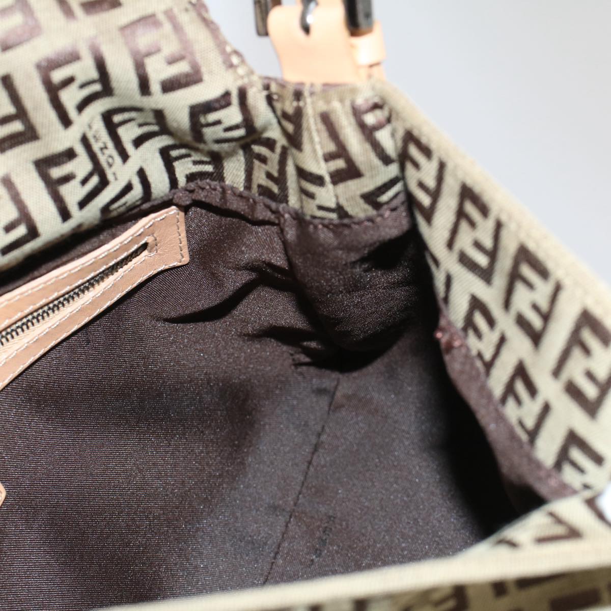 FENDI Zucchino Canvas Mamma Baguette Shoulder Bag Beigeyk8498