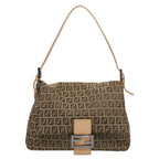 FENDI Zucchino Canvas Mamma Baguette Shoulder Bag Beigeyk8498