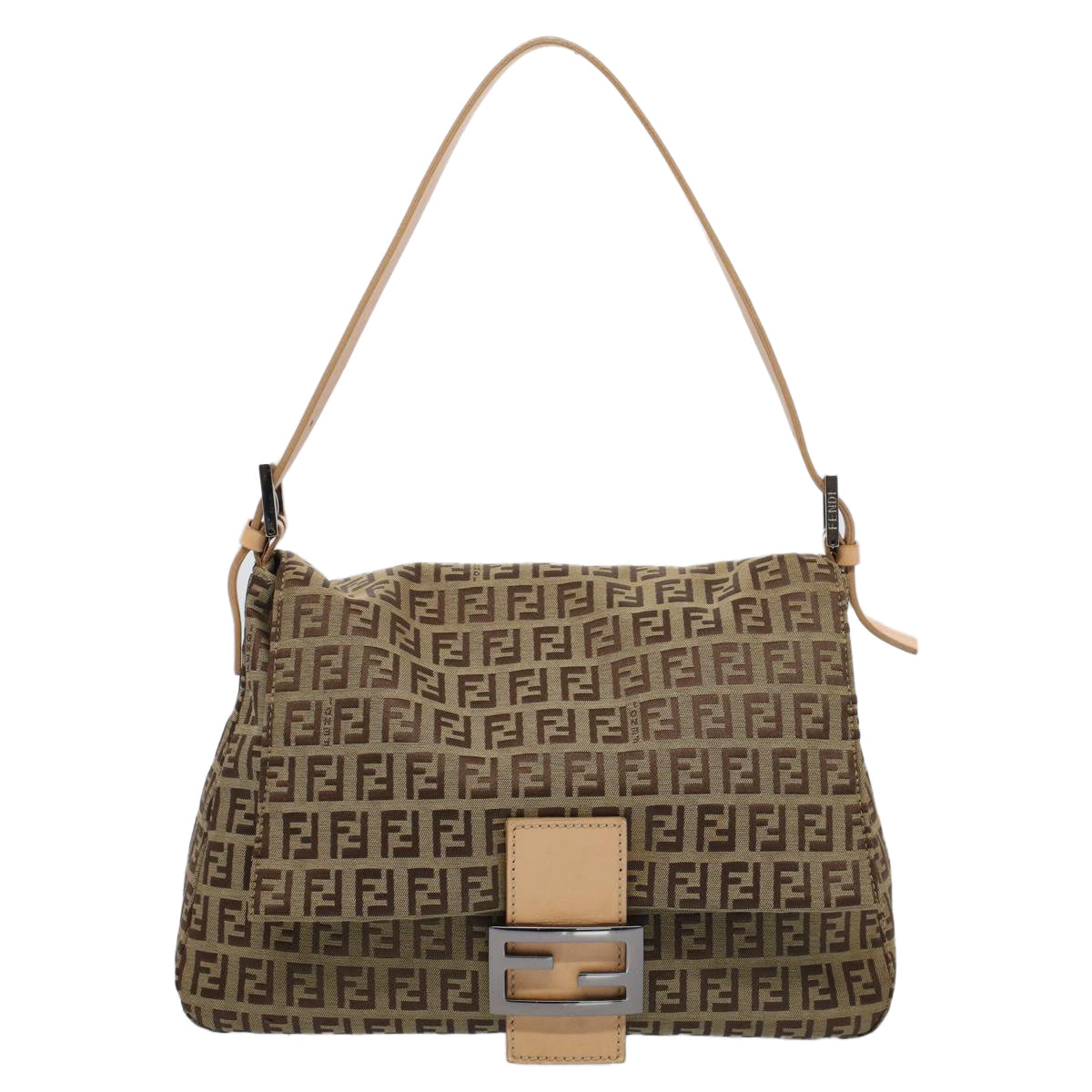 FENDI Zucchino Canvas Mamma Baguette Shoulder Bag Beigeyk8498