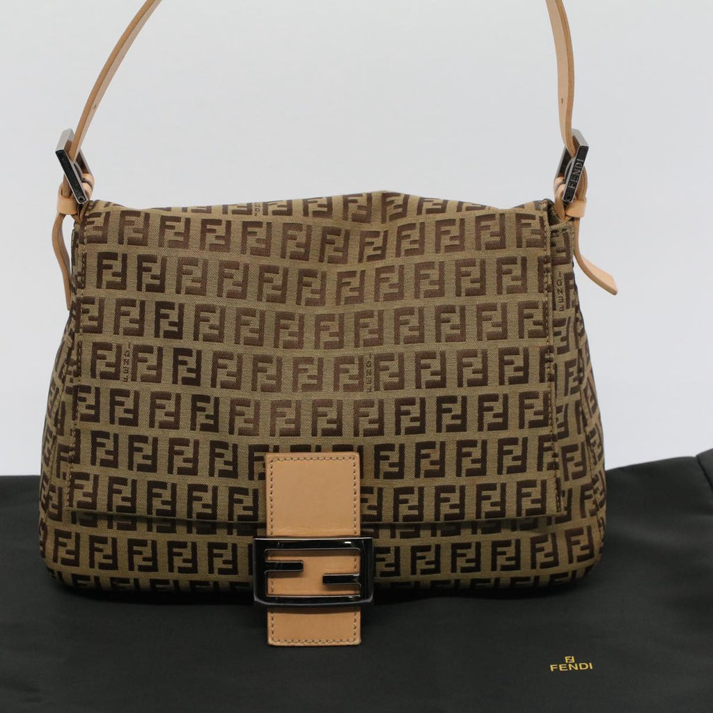 FENDI Zucchino Canvas Mamma Baguette Shoulder Bag Beigeyk8498