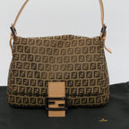 FENDI Zucchino Canvas Mamma Baguette Shoulder Bag Beigeyk8498
