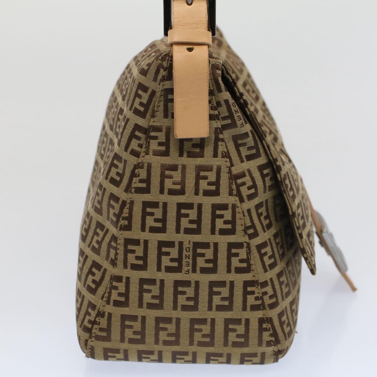 FENDI Zucchino Canvas Mamma Baguette Shoulder Bag Beigeyk8498