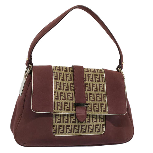 FENDI Zucchino Canvas Chain Shoulder Bag Beigeyk8513
