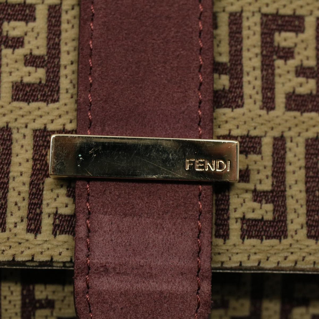 FENDI Zucchino Canvas Chain Shoulder Bag Beigeyk8513