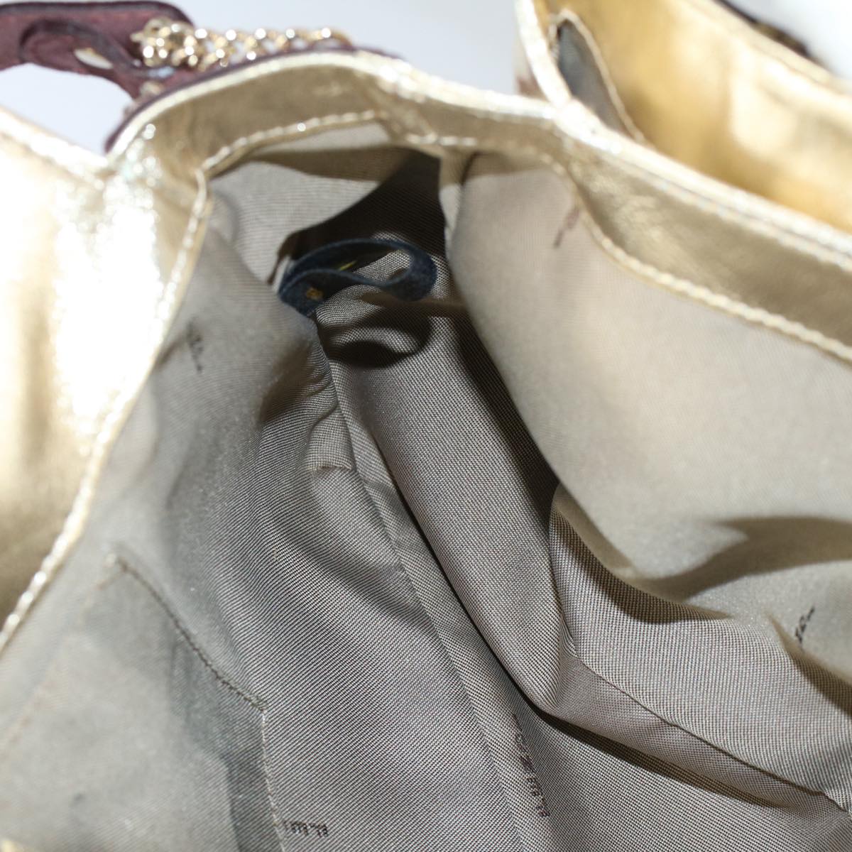 FENDI Zucchino Canvas Chain Shoulder Bag Beigeyk8513