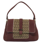 FENDI Zucchino Canvas Chain Shoulder Bag Beigeyk8513