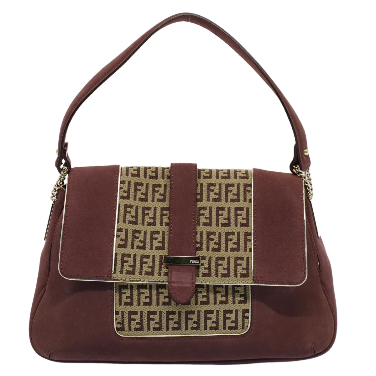 FENDI Zucchino Canvas Chain Shoulder Bag Beigeyk8513