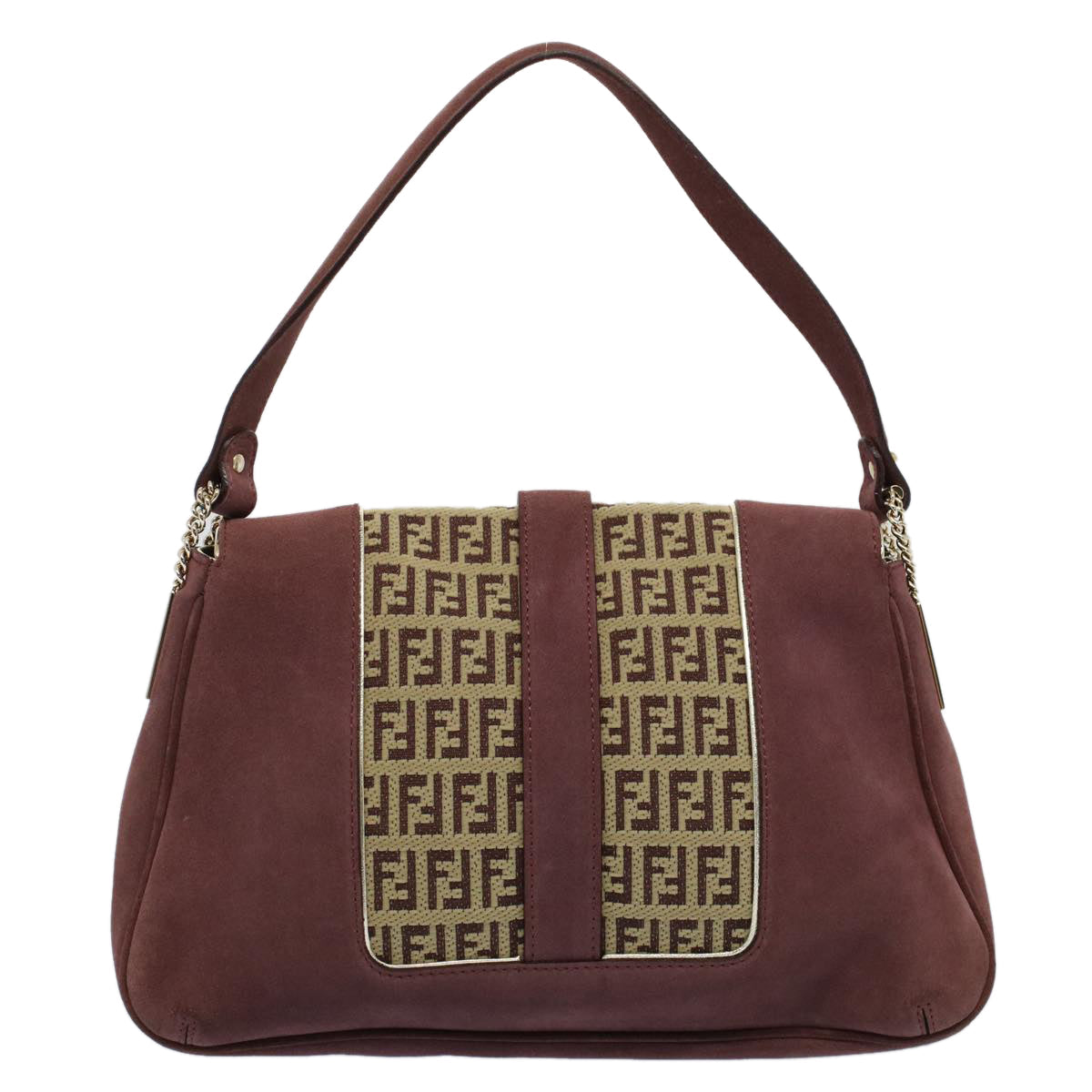 FENDI Zucchino Canvas Chain Shoulder Bag Beigeyk8513