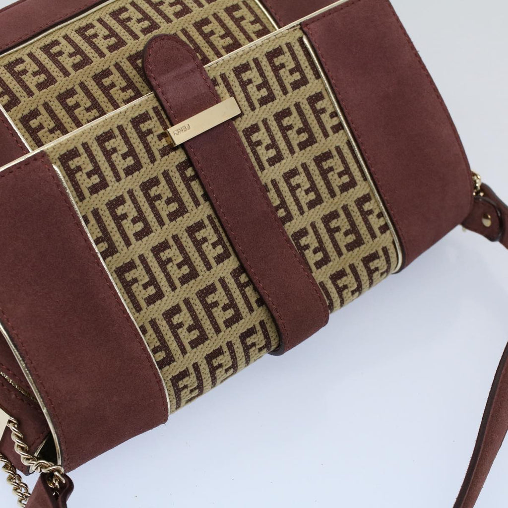 FENDI Zucchino Canvas Chain Shoulder Bag Beigeyk8513