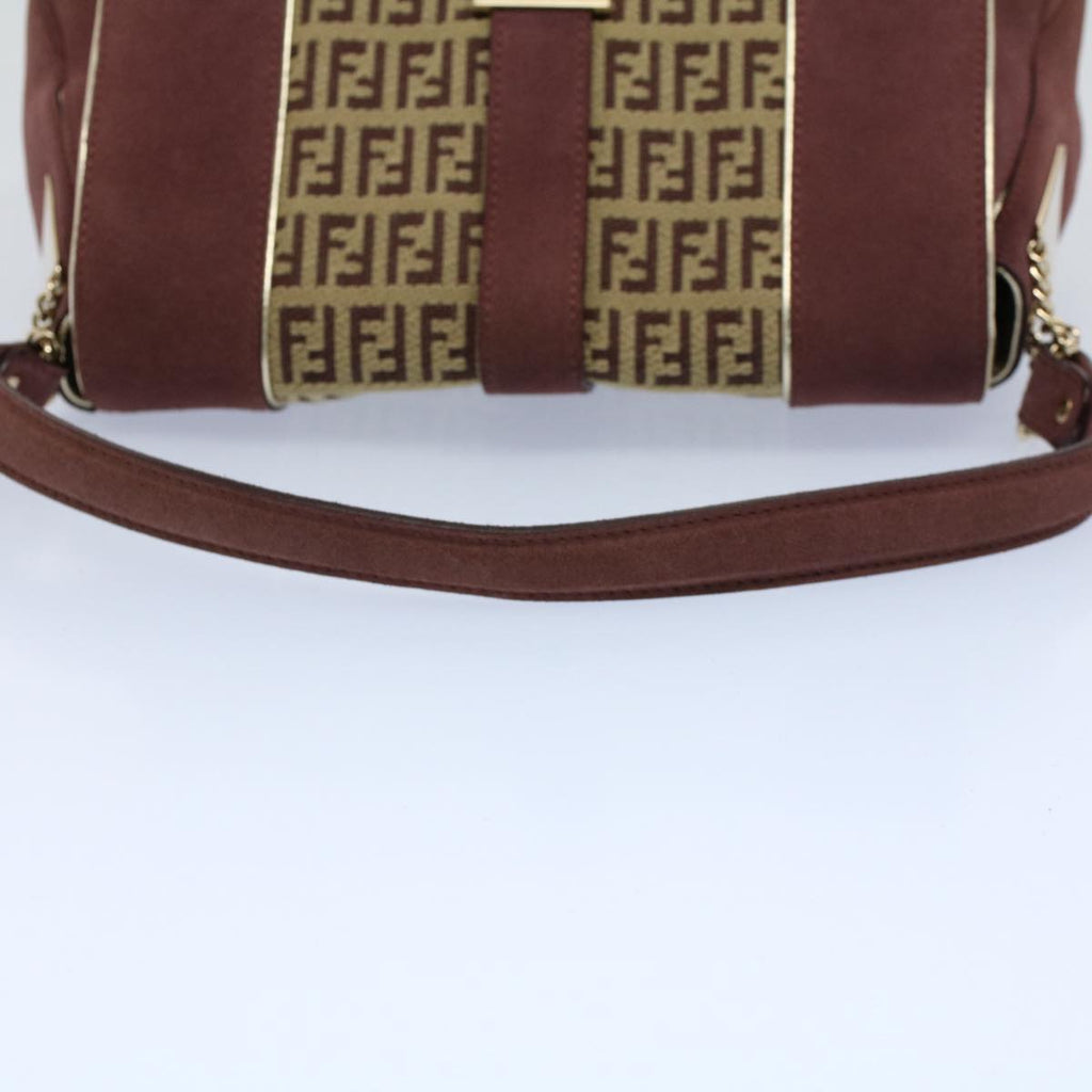 FENDI Zucchino Canvas Chain Shoulder Bag Beigeyk8513