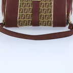 FENDI Zucchino Canvas Chain Shoulder Bag Beigeyk8513