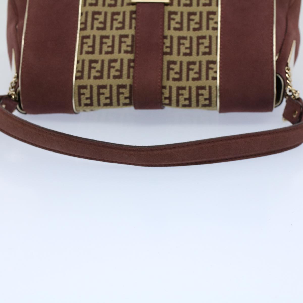 FENDI Zucchino Canvas Chain Shoulder Bag Beigeyk8513