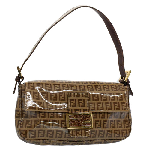 FENDI Zucchino Canvas Mamma Baguette Shoulder Bag Enamel Beigeyk8584