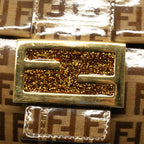 FENDI Zucchino Canvas Mamma Baguette Shoulder Bag Enamel Beigeyk8584