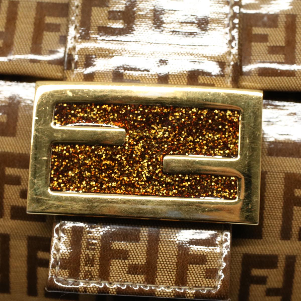 FENDI Zucchino Canvas Mamma Baguette Shoulder Bag Enamel Beigeyk8584