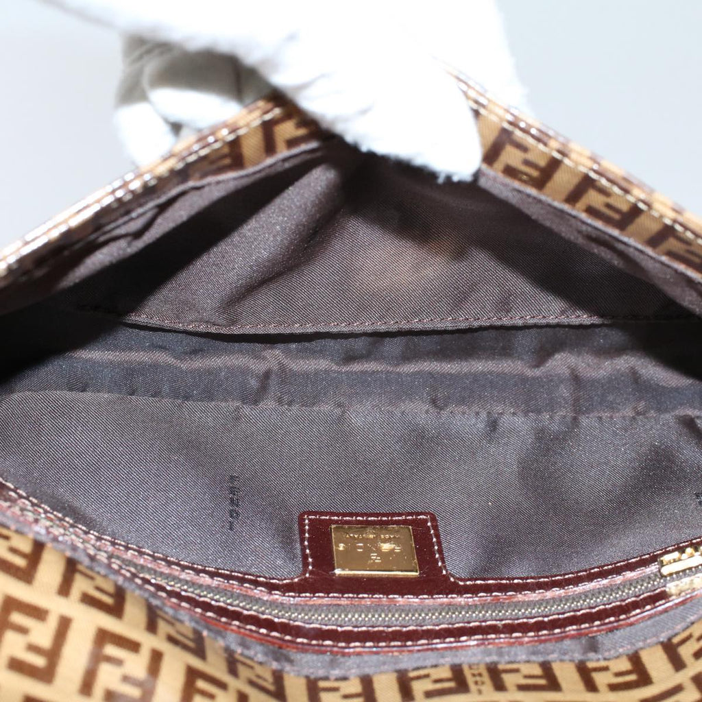 FENDI Zucchino Canvas Mamma Baguette Shoulder Bag Enamel Beigeyk8584