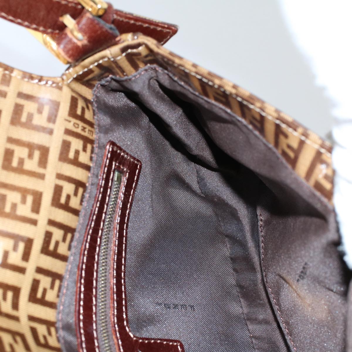 FENDI Zucchino Canvas Mamma Baguette Shoulder Bag Enamel Beigeyk8584