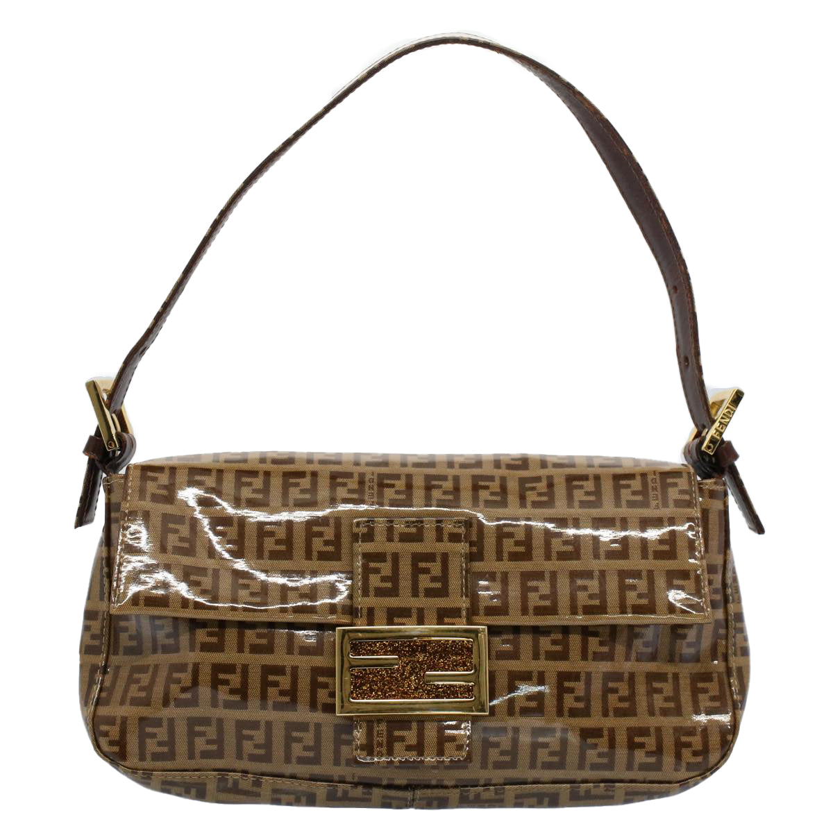 FENDI Zucchino Canvas Mamma Baguette Shoulder Bag Enamel Beigeyk8584