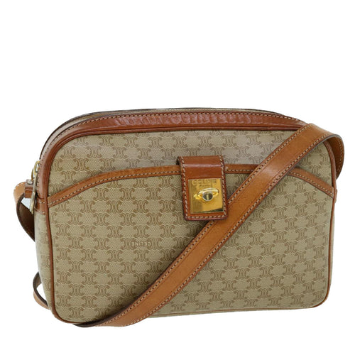CELINE Macadam Canvas Shoulder Bag Beige 8593
