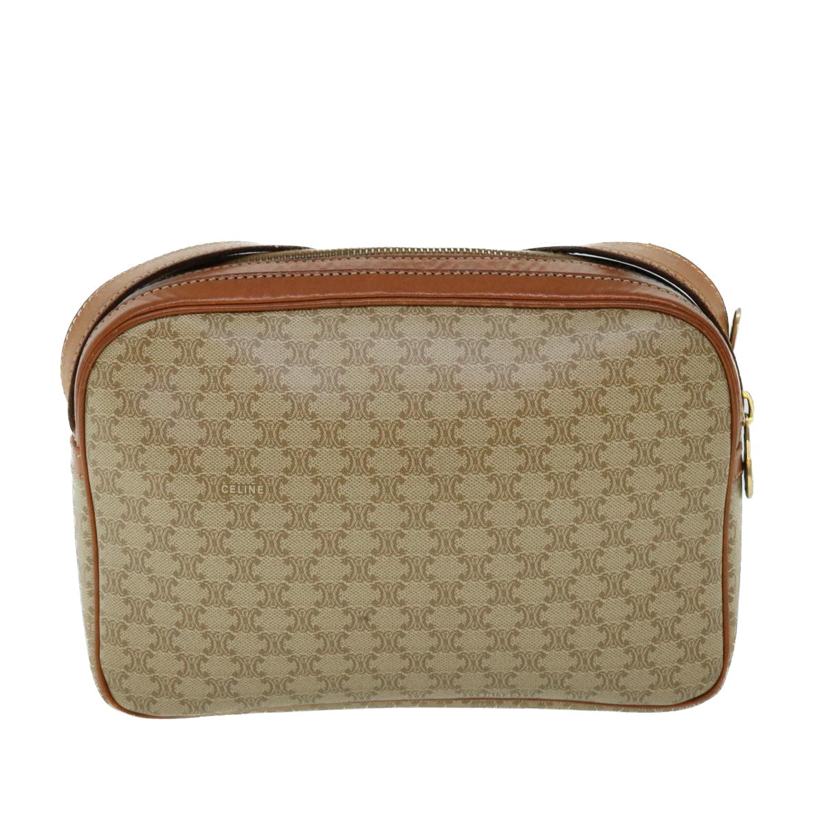 CELINE Macadam Canvas Shoulder Bag Beige 8593