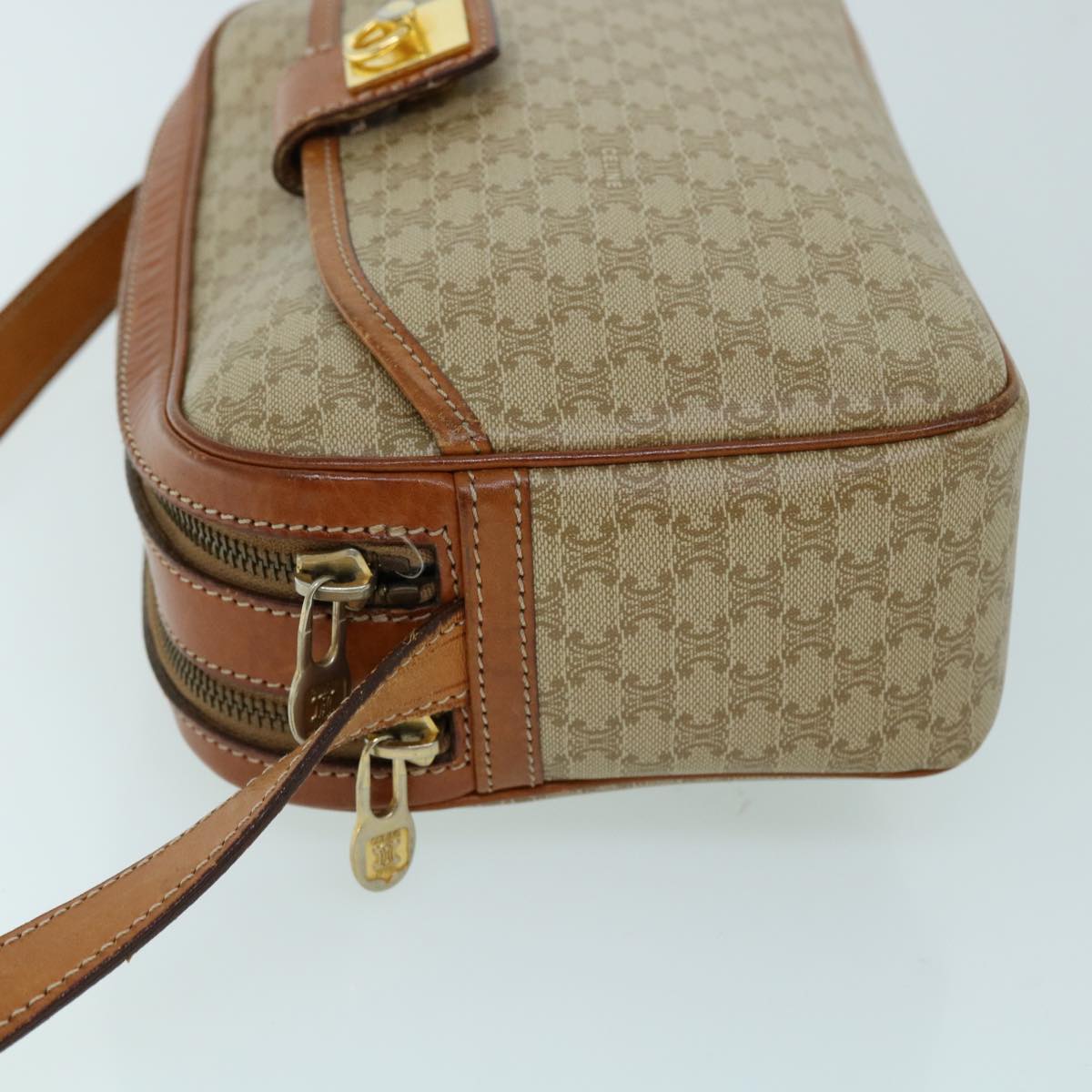 CELINE Macadam Canvas Shoulder Bag Beige 8593
