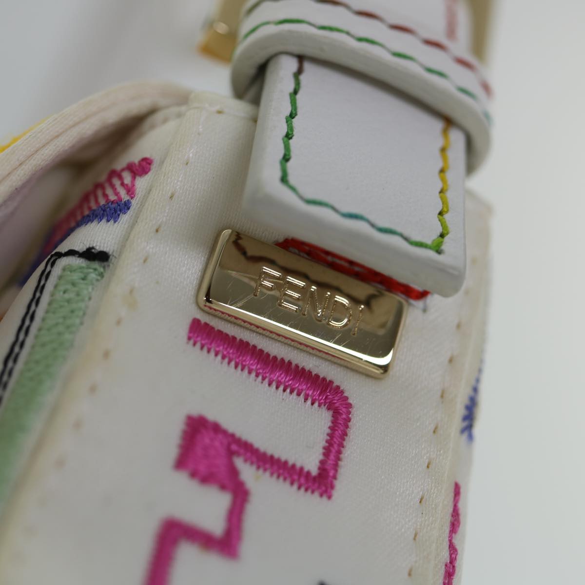 FENDI Zucca Canvas Embroidery Mamma Baguette Bag 2way Multicoloryk8631A