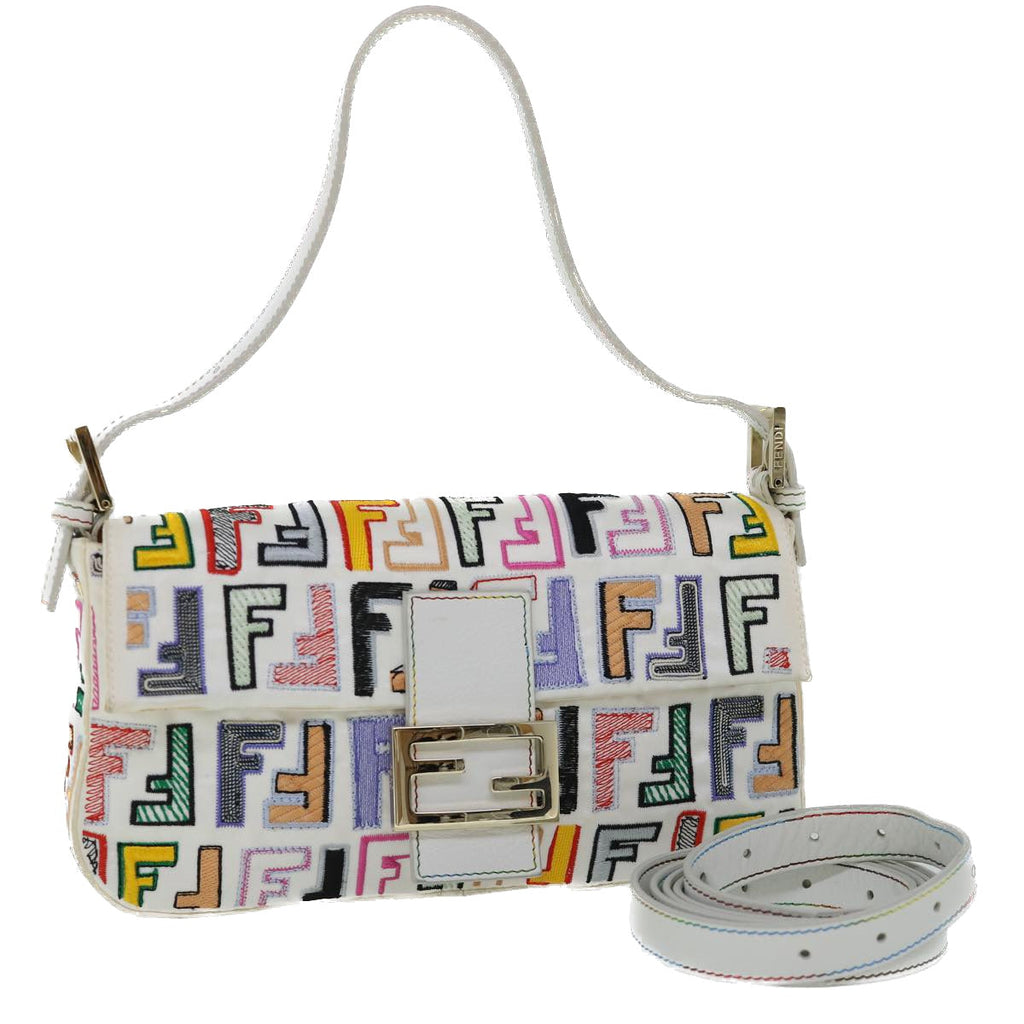 FENDI Zucca Canvas Embroidery Mamma Baguette Bag 2way Multicoloryk8631A