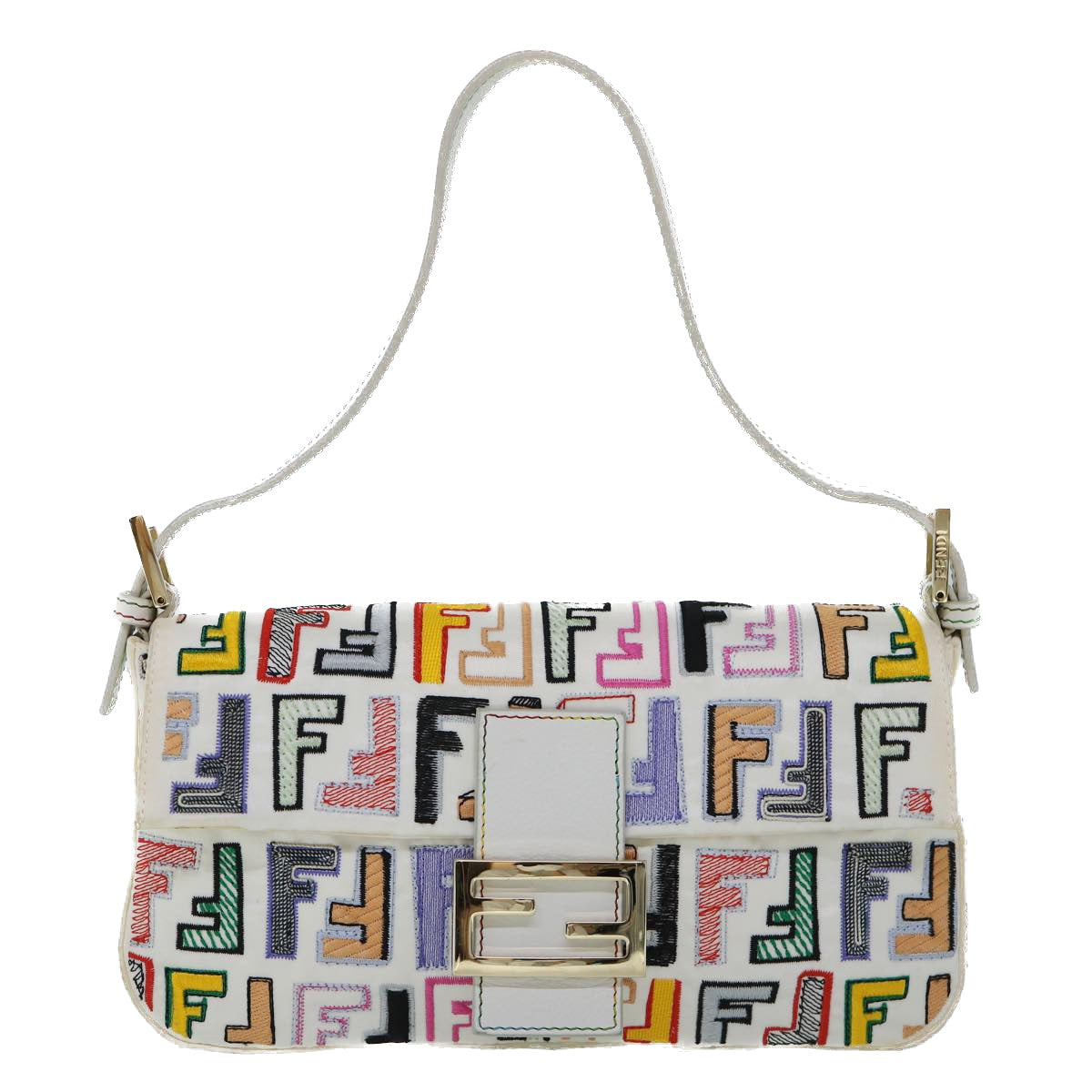 FENDI Zucca Canvas Embroidery Mamma Baguette Bag 2way Multicoloryk8631A