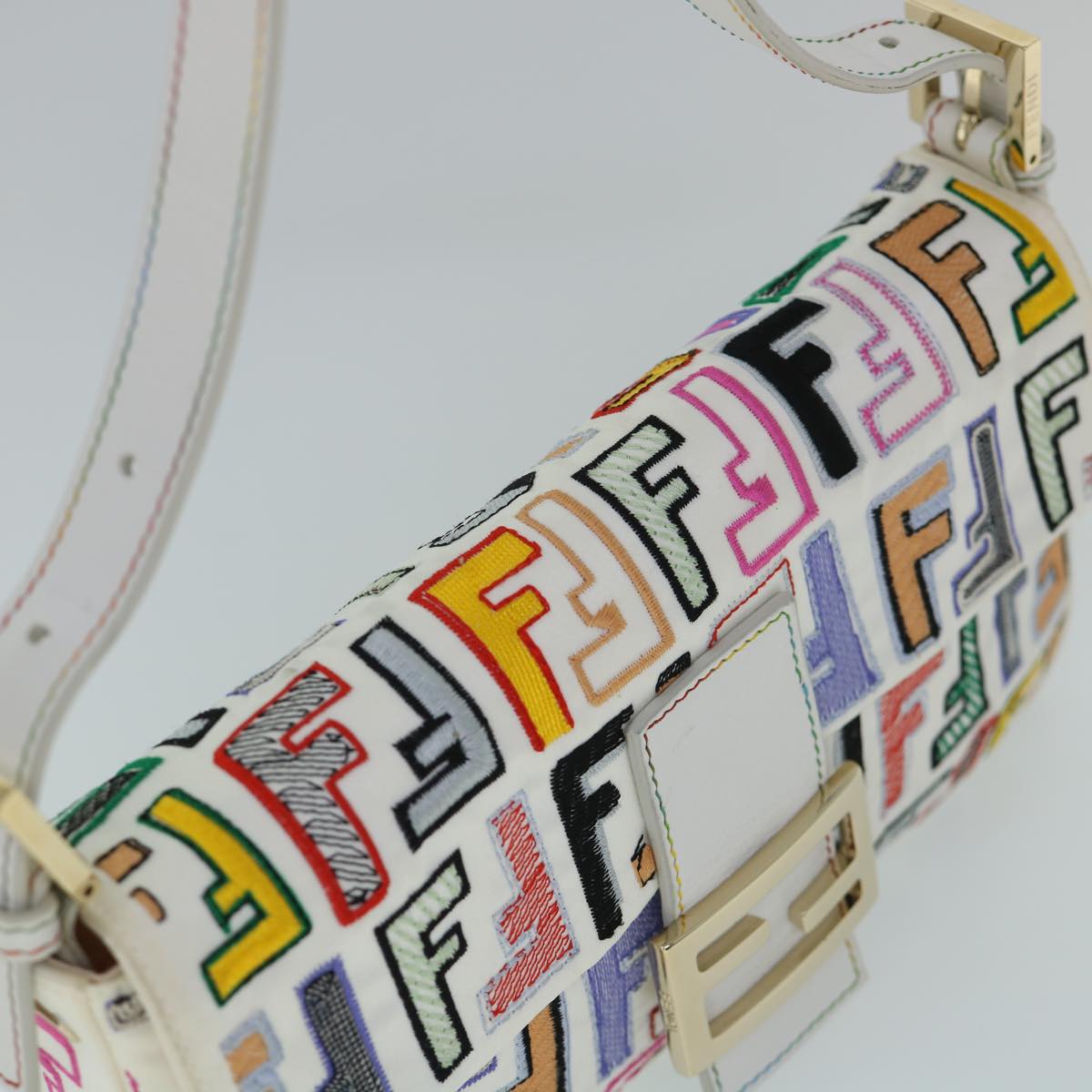 FENDI Zucca Canvas Embroidery Mamma Baguette Bag 2way Multicoloryk8631A