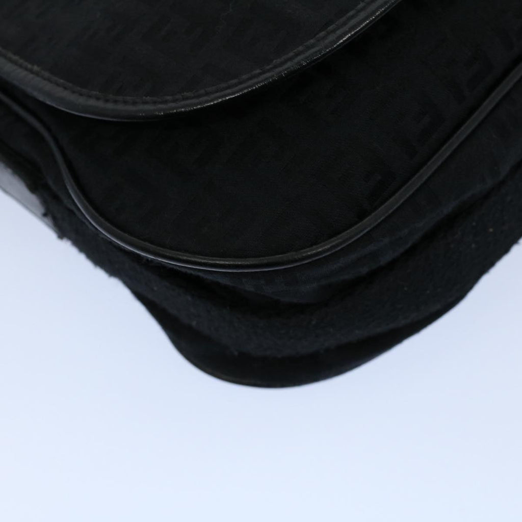 FENDI Zucchino Canvas Shoulder Bag Blackyk8645