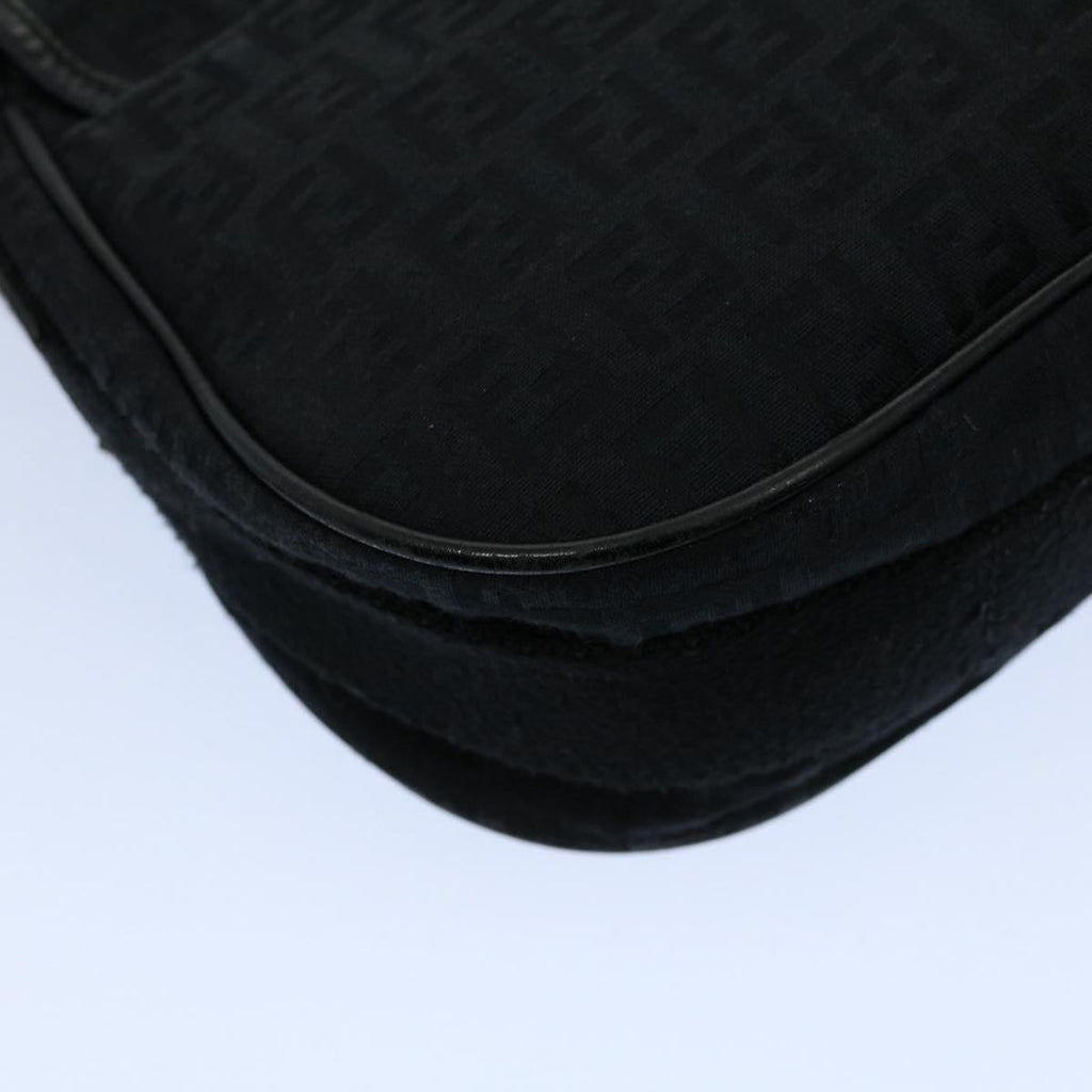 FENDI Zucchino Canvas Shoulder Bag Blackyk8645