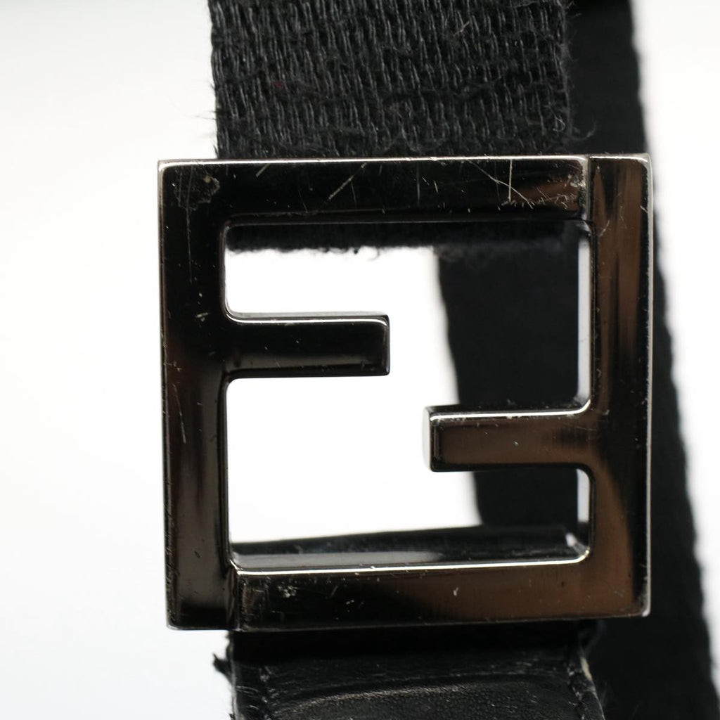 FENDI Zucchino Canvas Shoulder Bag Blackyk8645