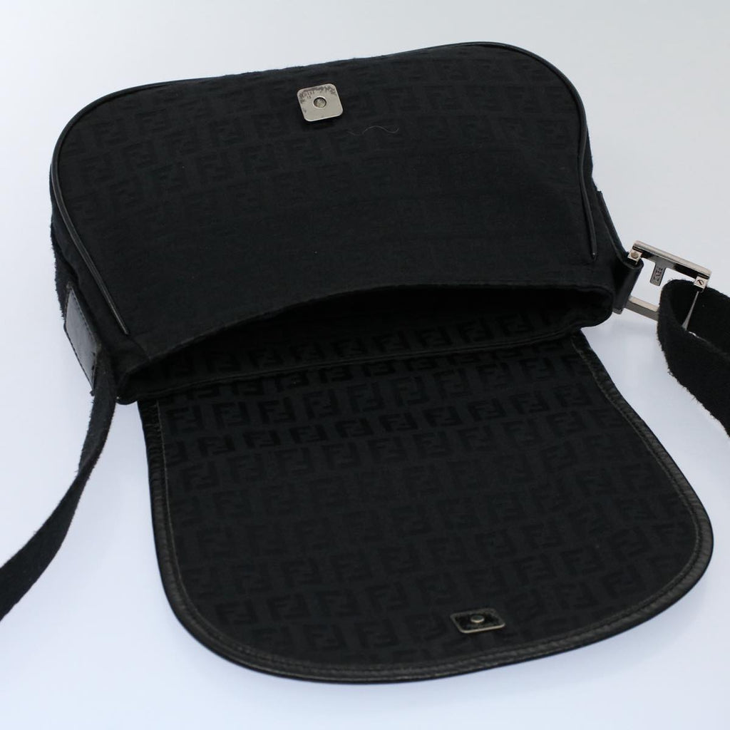 FENDI Zucchino Canvas Shoulder Bag Blackyk8645