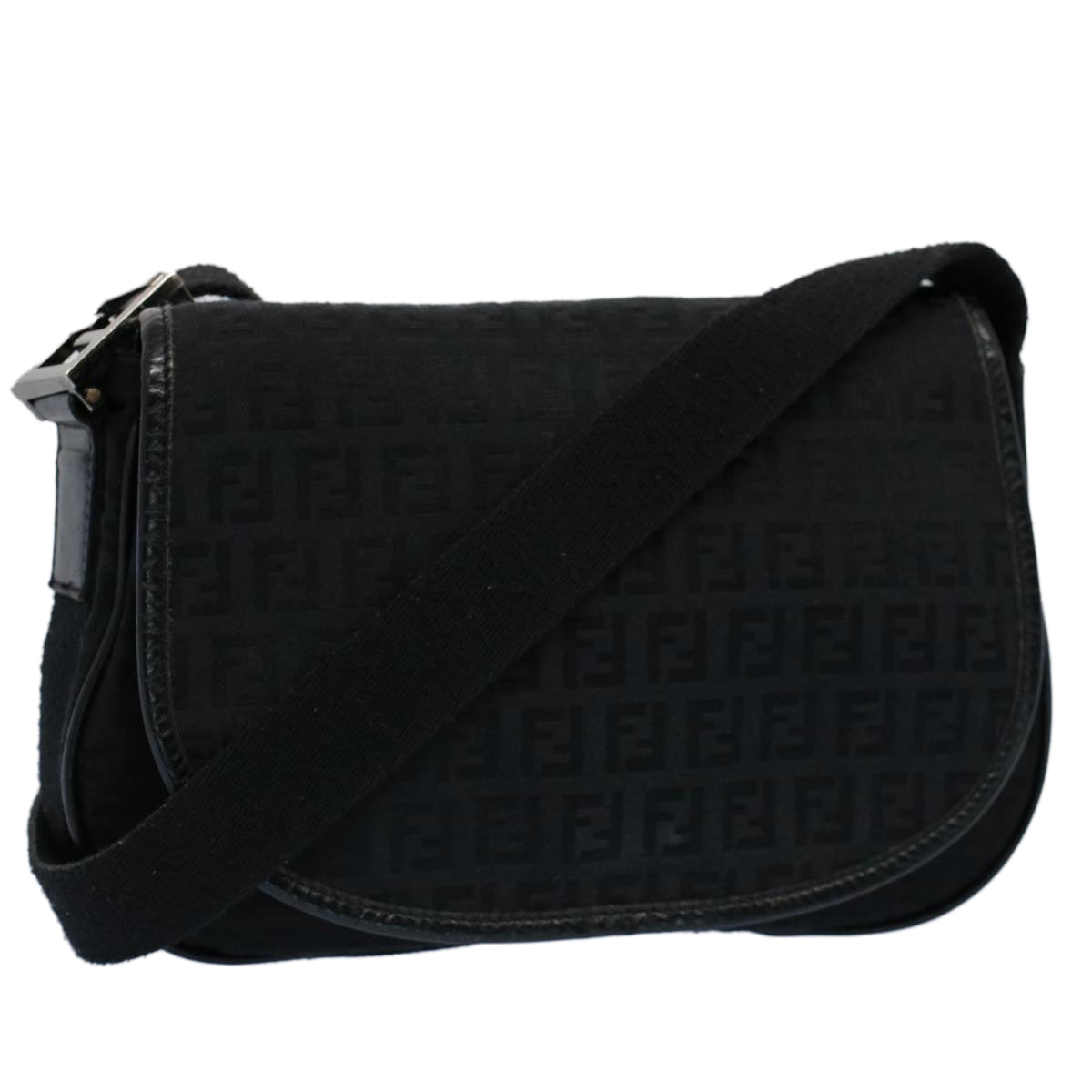 FENDI Zucchino Canvas Shoulder Bag Blackyk8645