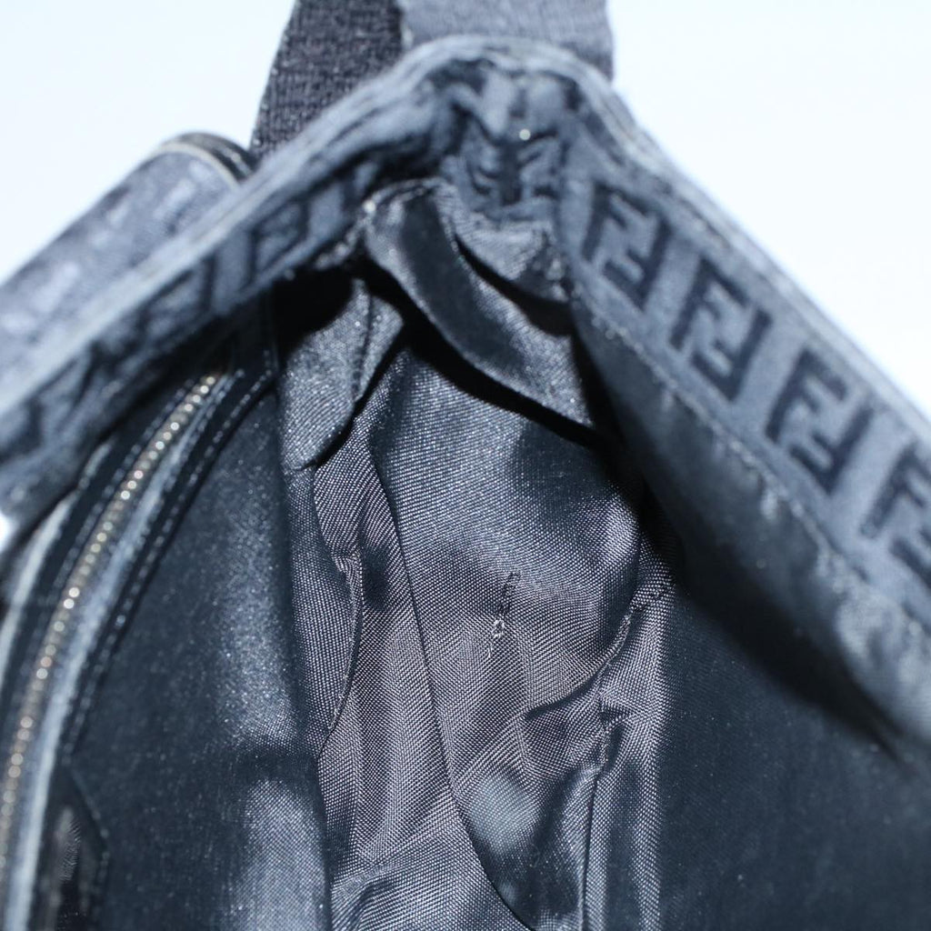 FENDI Zucchino Canvas Shoulder Bag Blackyk8645